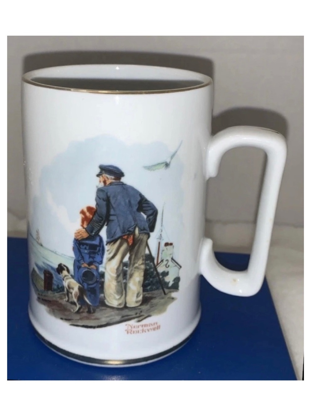 🎄🧑‍🎄 Norman Rockwell Looking Out To Sea 12oz White Ceramic Nautical Coffee Mug
